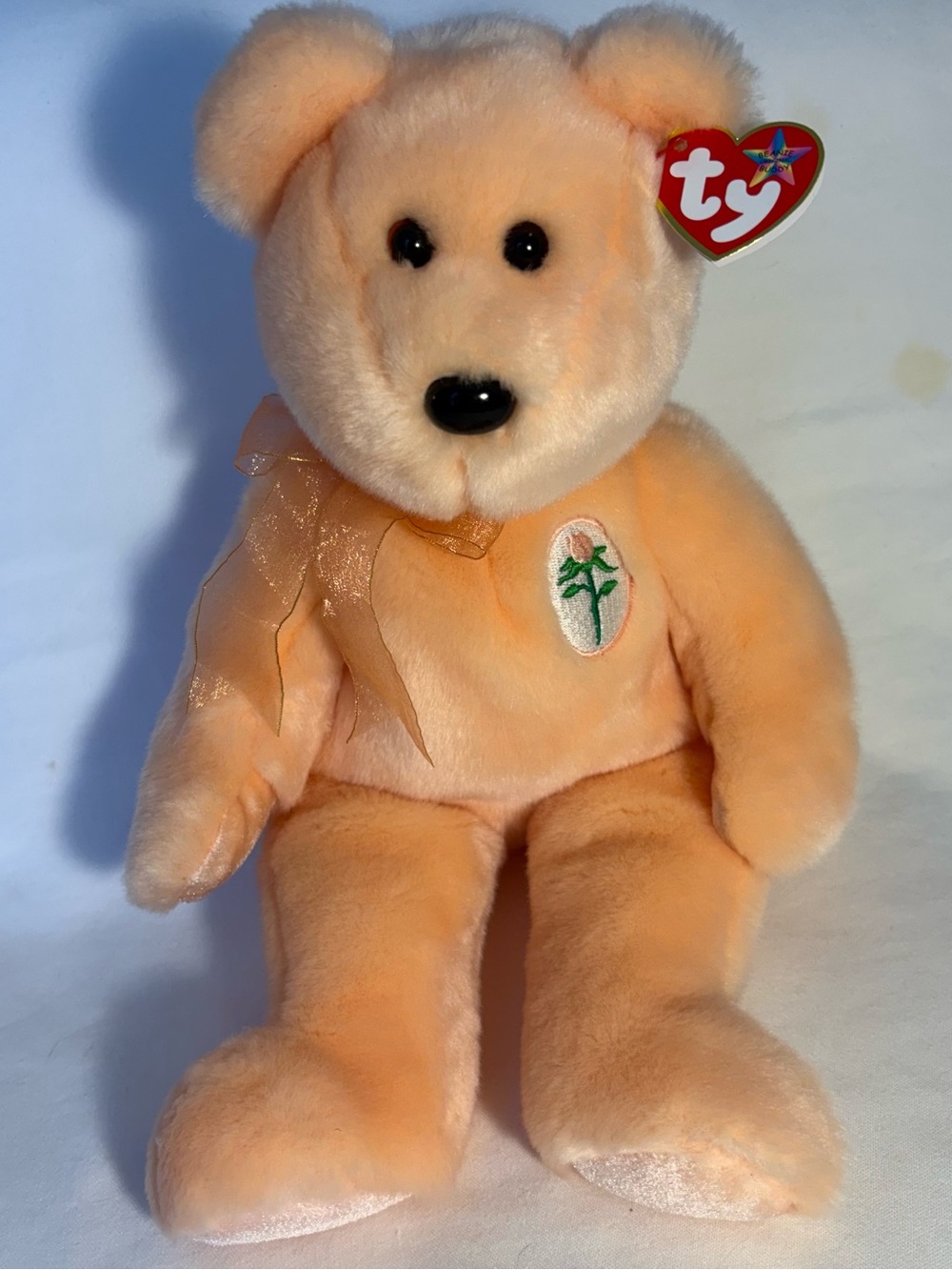 Vintage Ty Beanie Buddy “Dearest” Bear-large 14” Peach Mother’s Day Plush (MCMT)